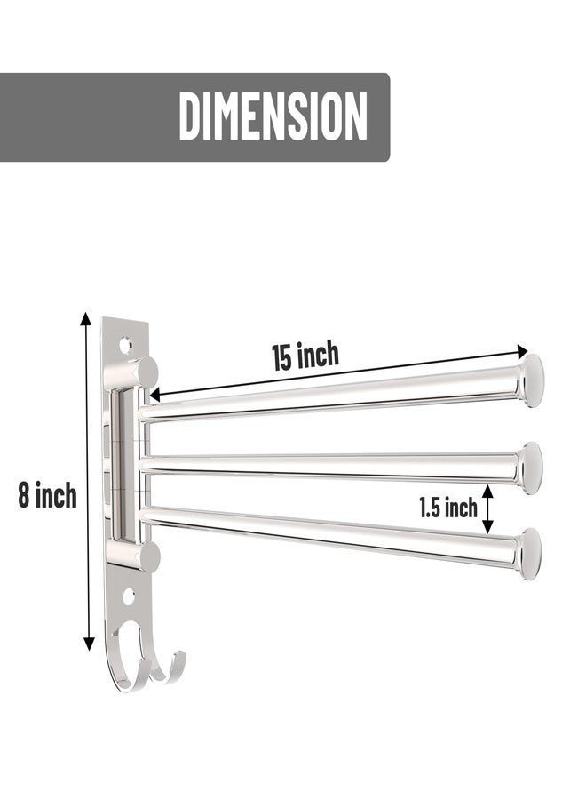 ACHRO Self Adhesive and Wall Mount Swivel Towel Rack, 15 Inch Thicken 304 Stainless Steel 3-Arm Towel Bar, Space Saving, Rustproof Swing Out Towel Hanger for Bathroom, Kitchen (Brushed Nickel) - Image 3